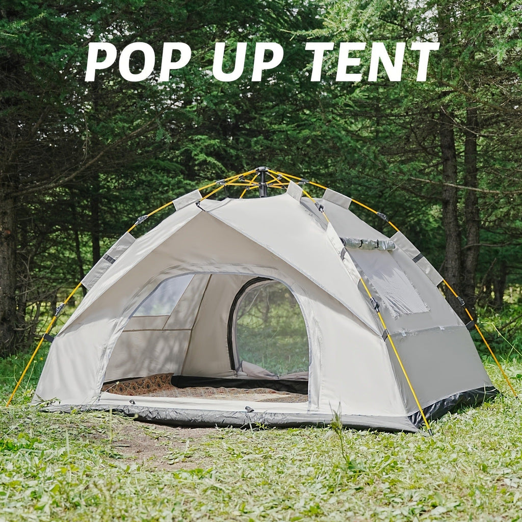 Camping Tent, One-to-Three or Three-to-Four-Person Pop-Up Outdoor Shelter with Dual Doors for Camp Setup