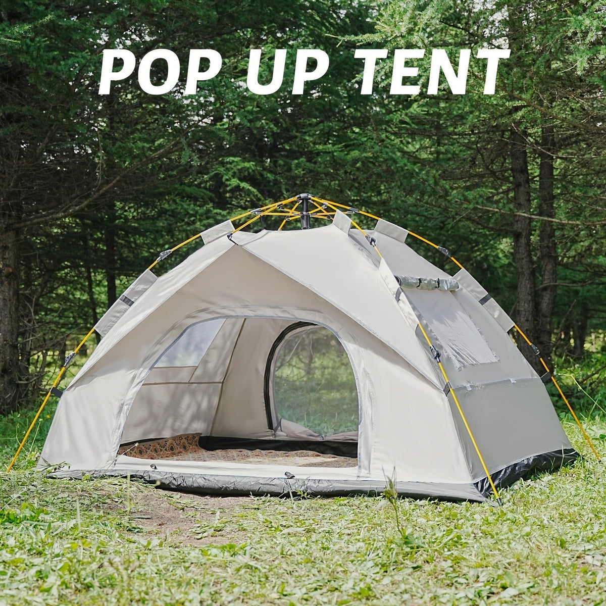 Camping Tent, One-to-Three or Three-to-Four-Person Pop-Up Outdoor Shelter with Dual Doors for Camp Setup