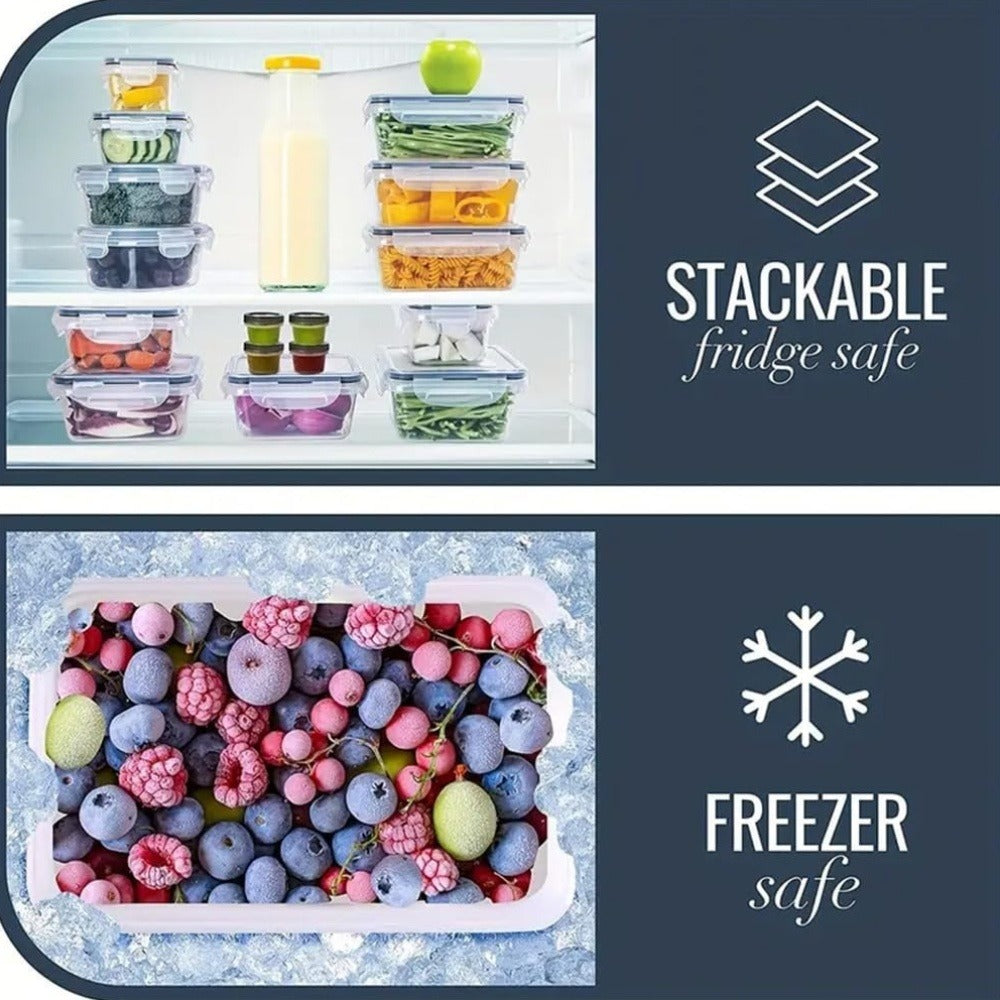 Food Storage Container Set with 12, 20 or 24 Clear Boxes, Locking Lids and Microwave, Dishwasher and Freezer Use