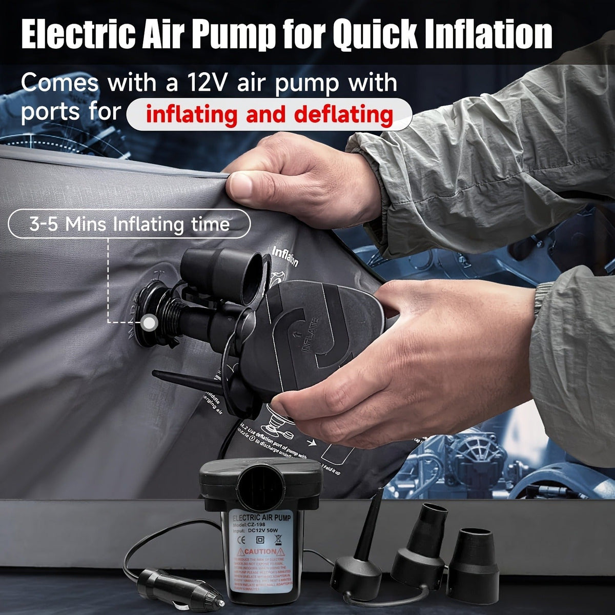 Back-Seat Car Inflatable Mattress with Two Pillows, Air Pump and Carry Bag in Black or Dark Blue