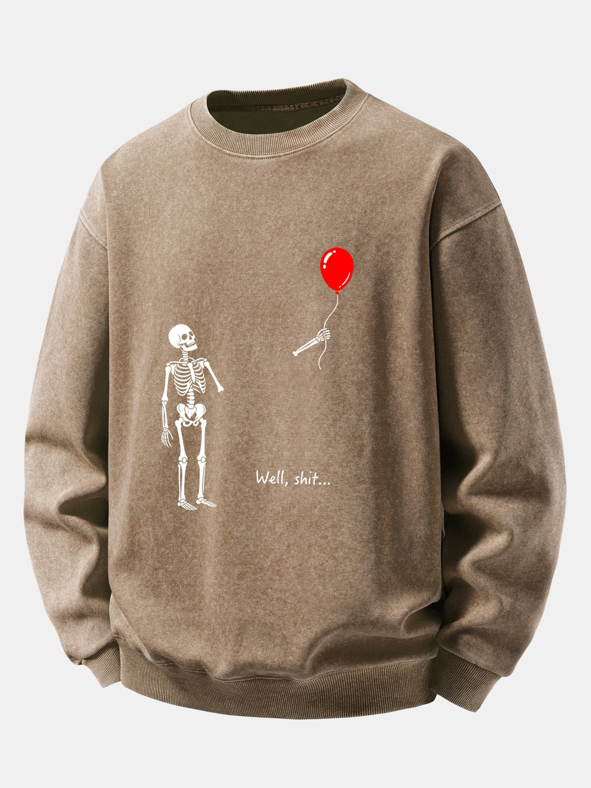 Relaxed Fit Funny Skeleton Balloon Print Washed Distressed Sweatshirt