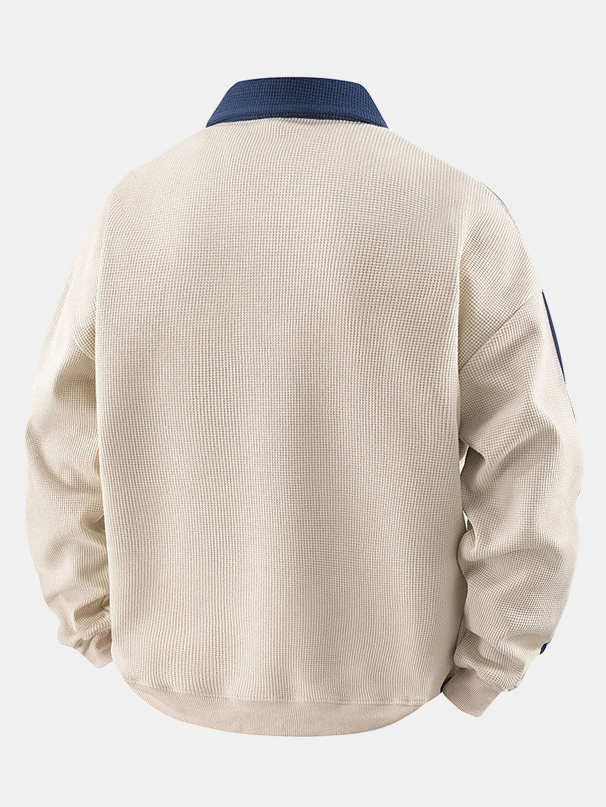 Stripe Waffle Zipper Polo Neck Sweatshirt