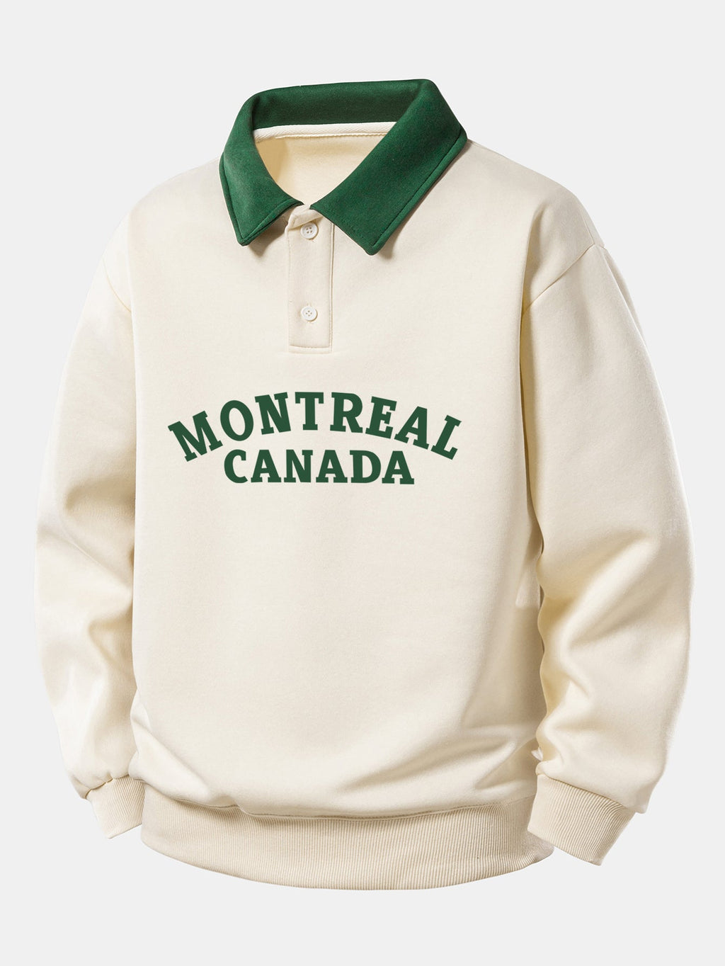 Relax Fit Montreal Canada Print Contrast Polo Sweatshirt