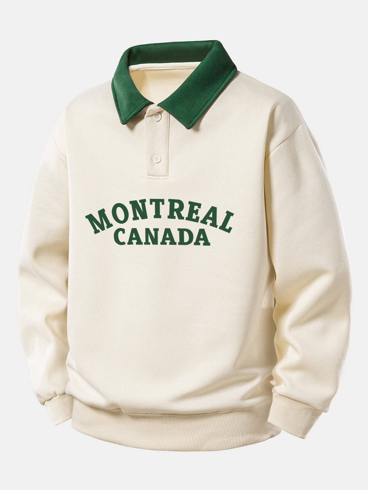 Relax Fit Montreal Canada Print Contrast Polo Sweatshirt