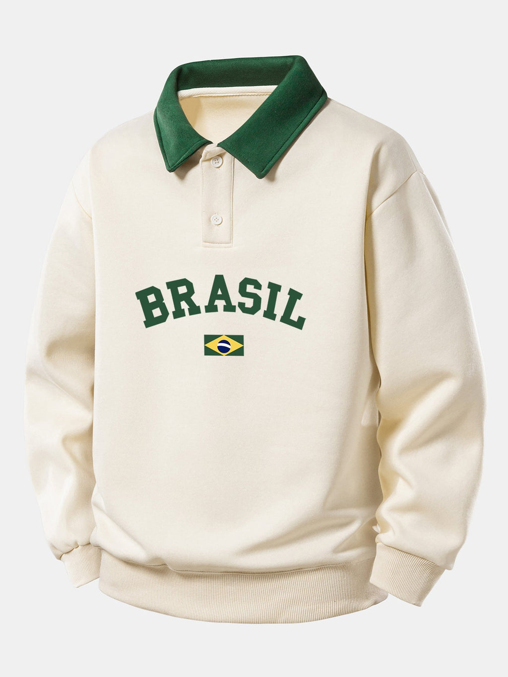 Relax Fit Brasil Print Contrast Polo Sweatshirt