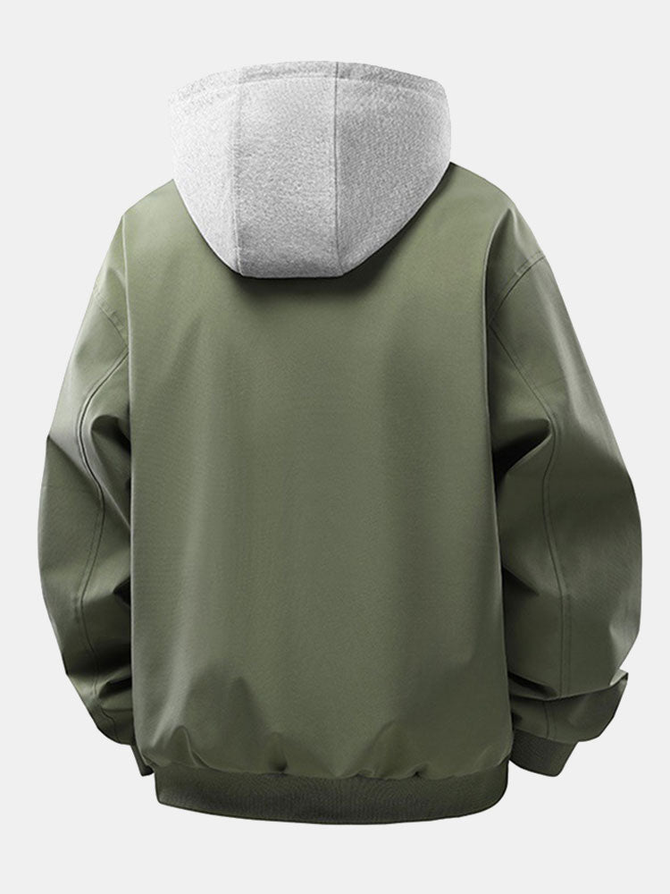 Relax Fit Contrast Corduroy Bomber Jacket With Detachable Hood