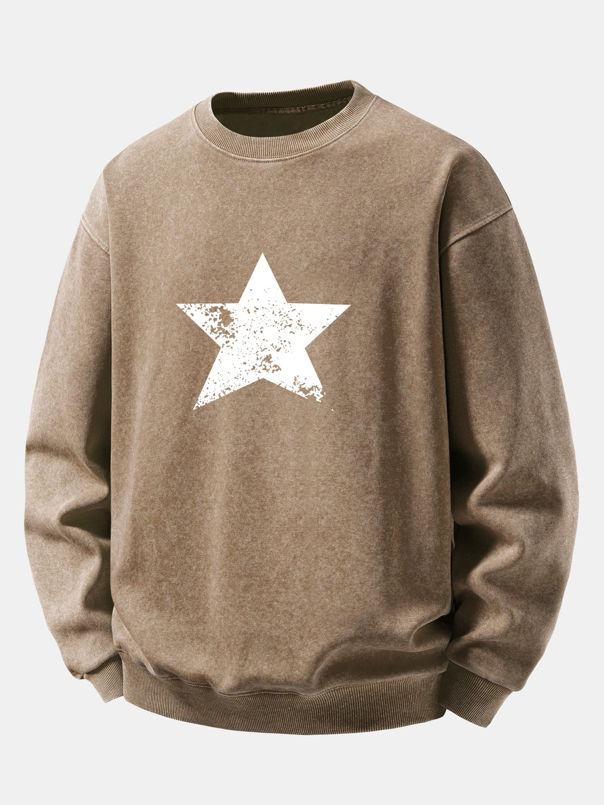 Relaxed Fit Star Print Washed Distressed Sweatshirt