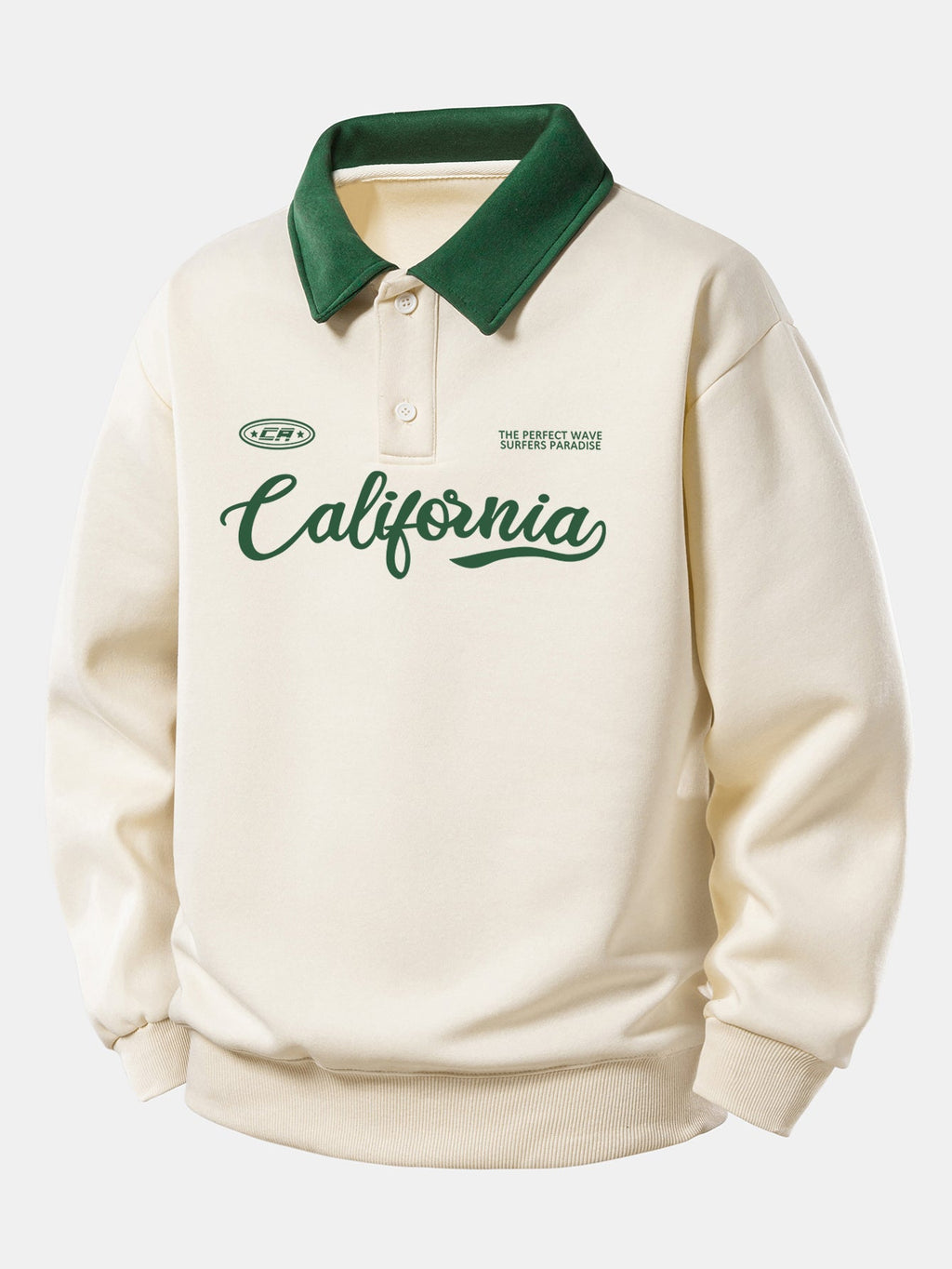 Relax Fit California Print Contrast Polo Sweatshirt