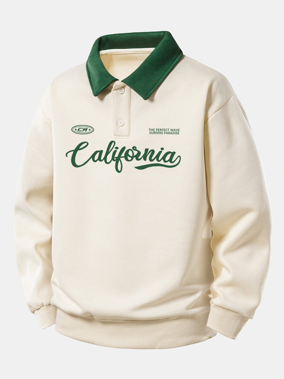 Relax Fit California Print Contrast Polo Sweatshirt