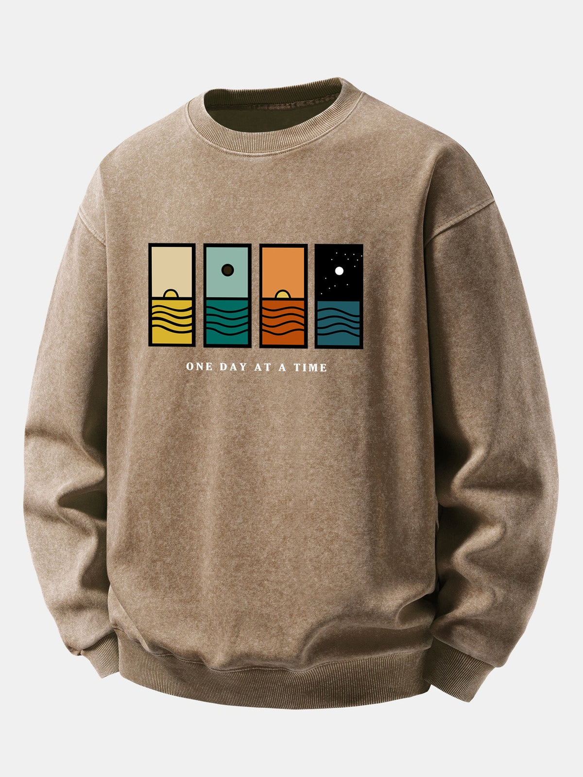 Relaxed Fit One Day At A Time Print Washed Distressed Sweatshirt