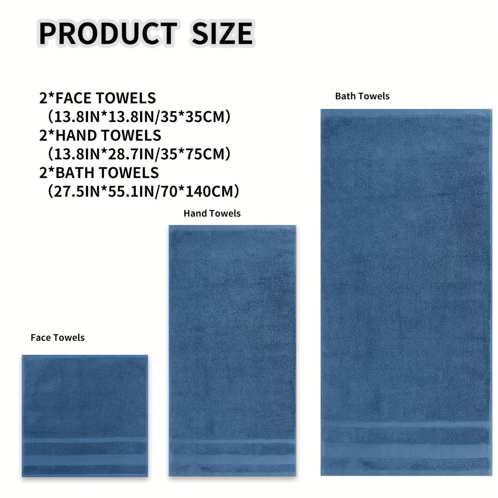 Bath Towel Set in Pure Cotton, Six or Ten Solid-Color Towels for Bathroom Routines, Gym Visits and Travel