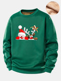Santa Claus And Reindeer Print Teddy Fleece Lined Sweatshirt