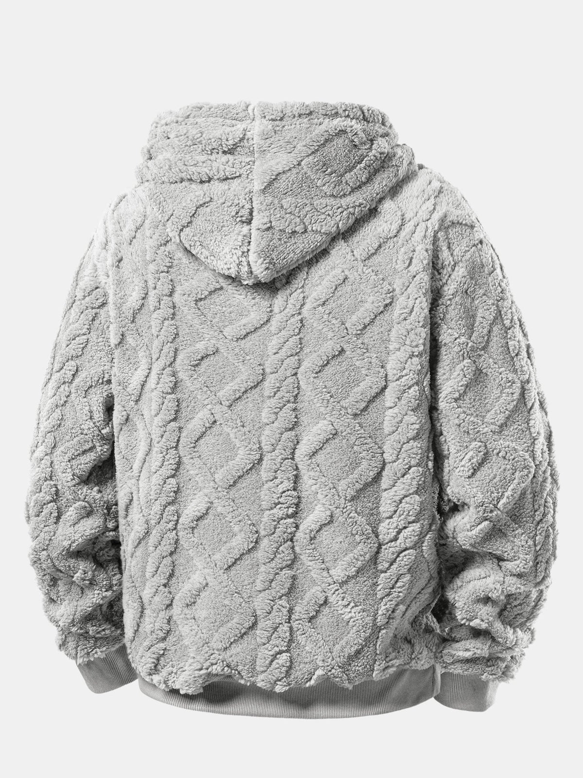 Relax Fit Geometric Jacquard Teddy Fleece Hoodie