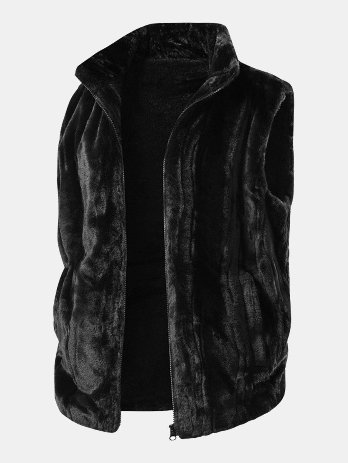 Faux Fur Zip-Up Stand Collar Vest