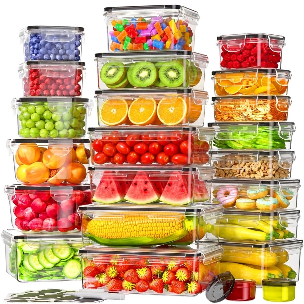 Food Storage Containers, Airtight Stackable Plastic Meal Prep Boxes with Leak-Proof Lids and Pantry Labels