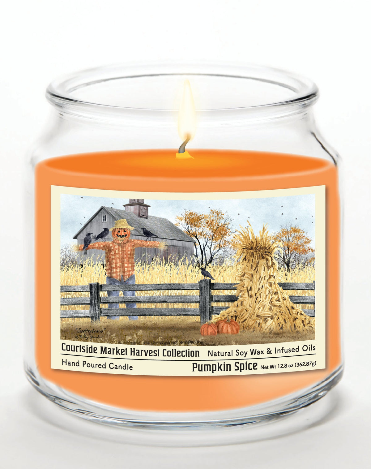 Scarecrow 12.8 Oz Candle Glass Jar with Brushed Silver Metal Lid