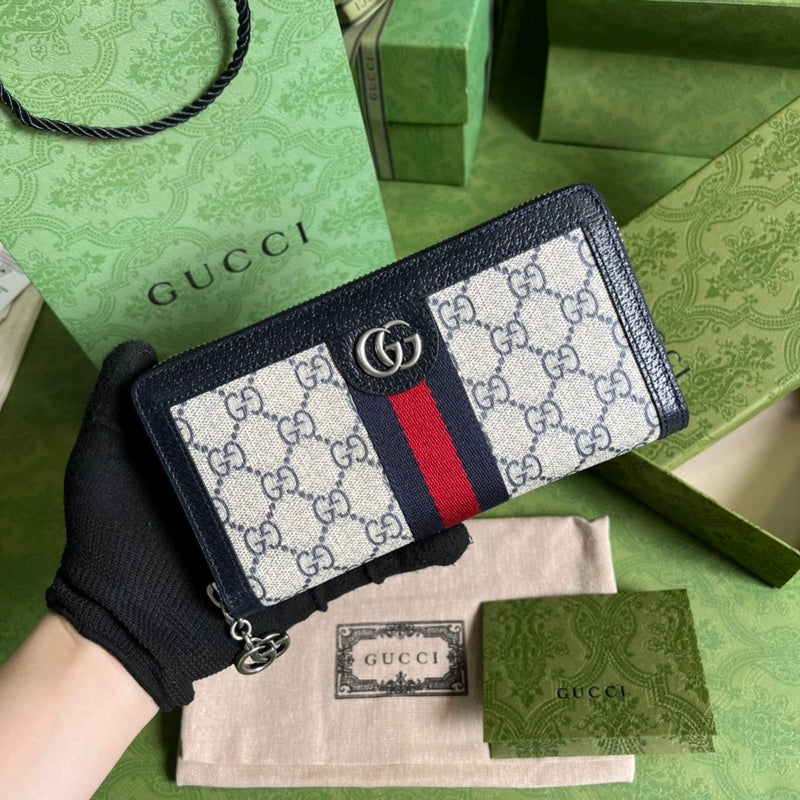 Gucci Ophidia GG Supreme Zip-Around Continental Wallet – Navy Blue