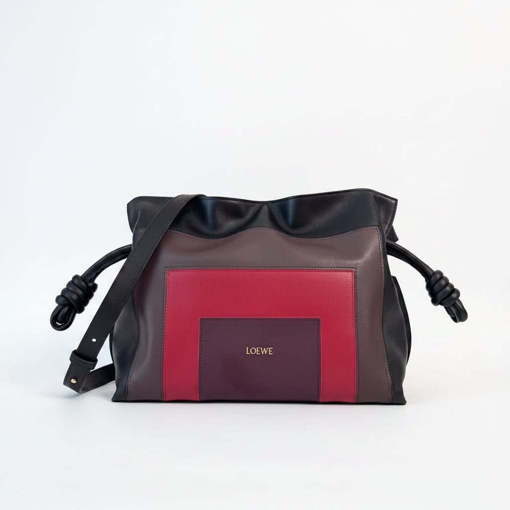 Loewe Flamenco Large Bag – Black Dark Taupe Red Colour-Block Nappa Leather