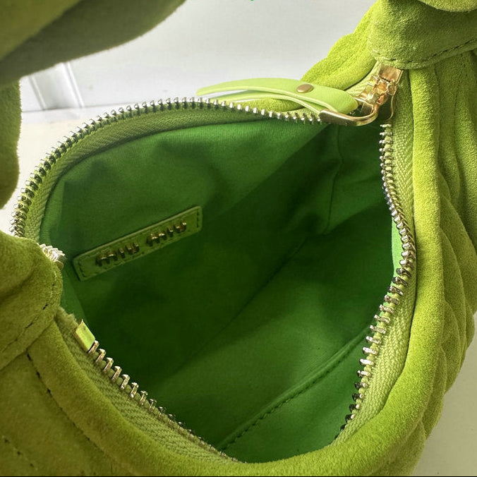 Miu Miu Wander Matelassé Mini Hobo Bag — Lime Green