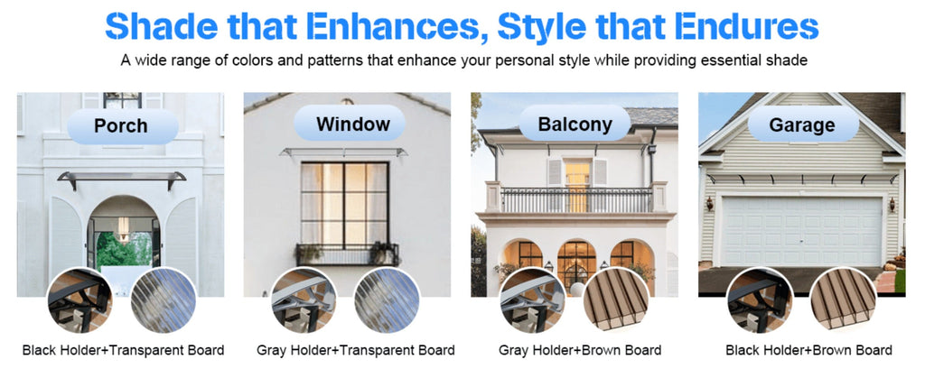 Window Awning Door Canopy Polycarbonate Overhang, UPF 50+ UV & Rain Protection, Leak-Proof Hollow Sheet