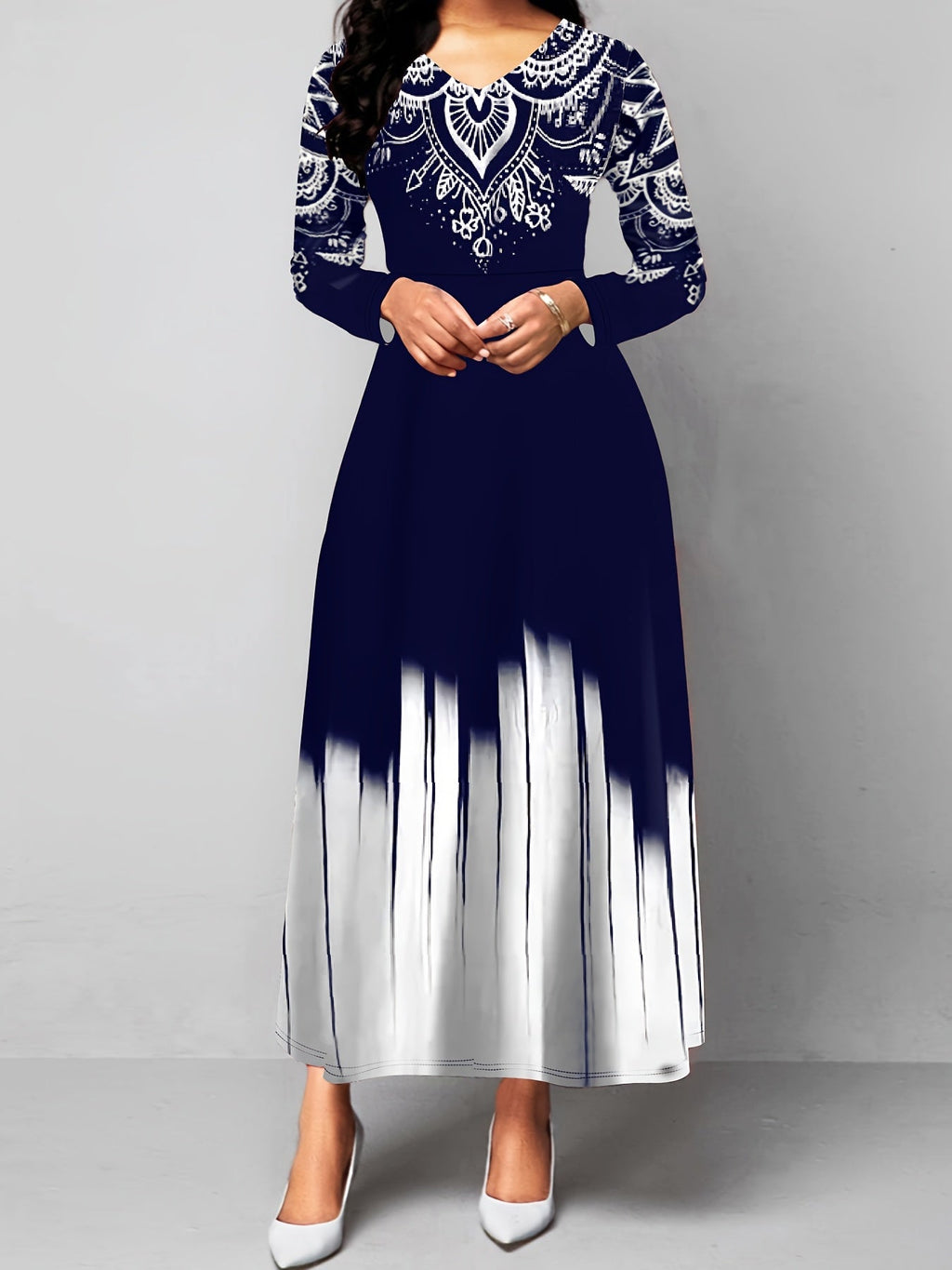 Rosalyn | Maxikleid in A-Linie mit kunstvollem Druck