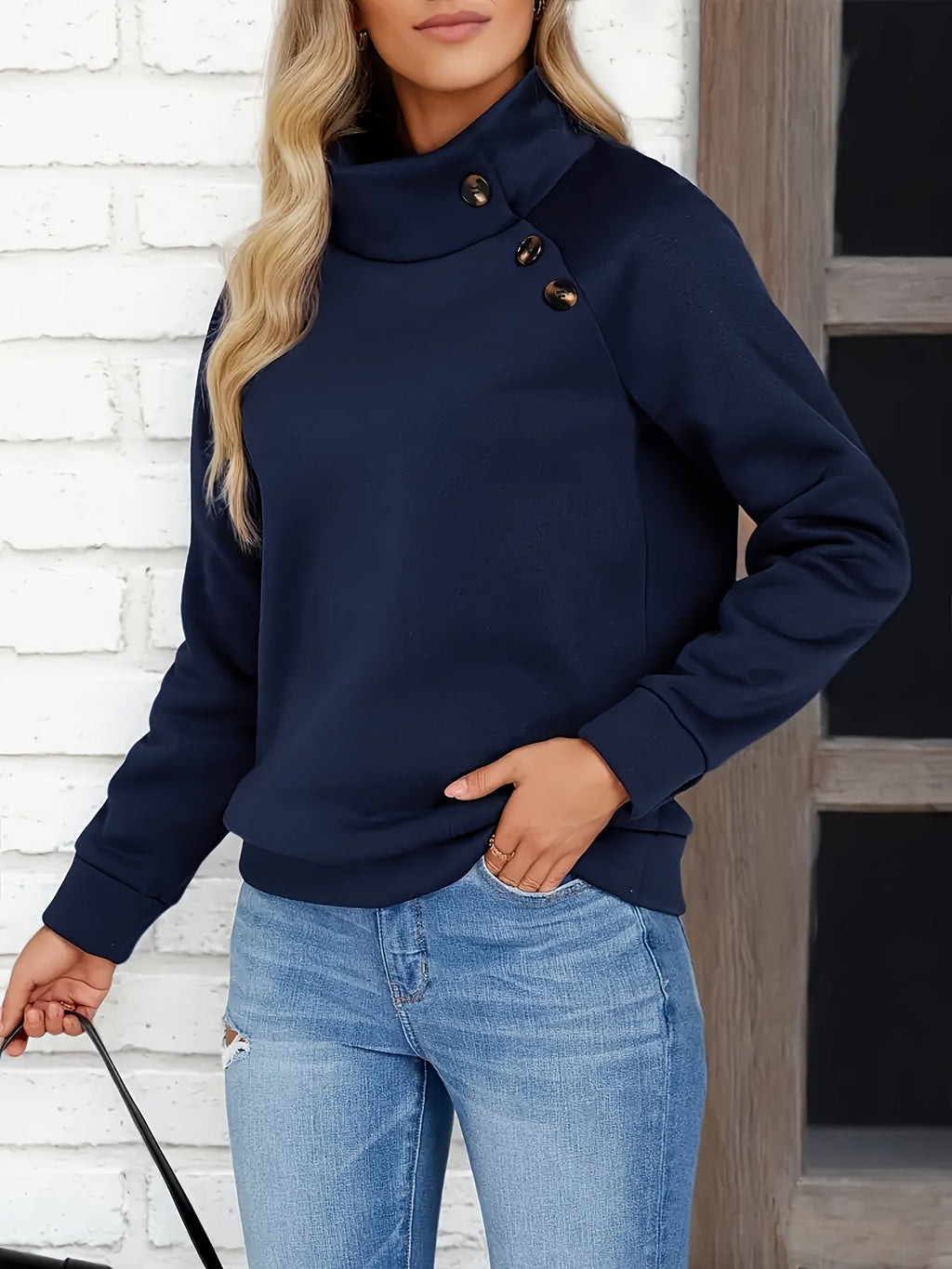 Heidi | Sweatshirt mit Stehkragen und Knopfdetail