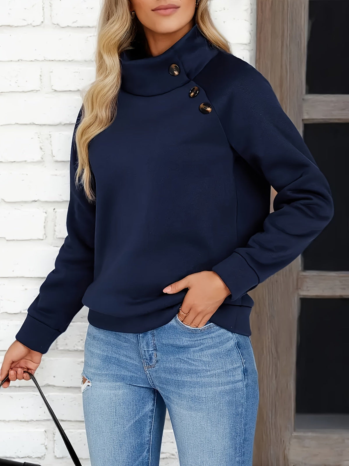 Heidi | Sweatshirt mit Stehkragen und Knopfdetail