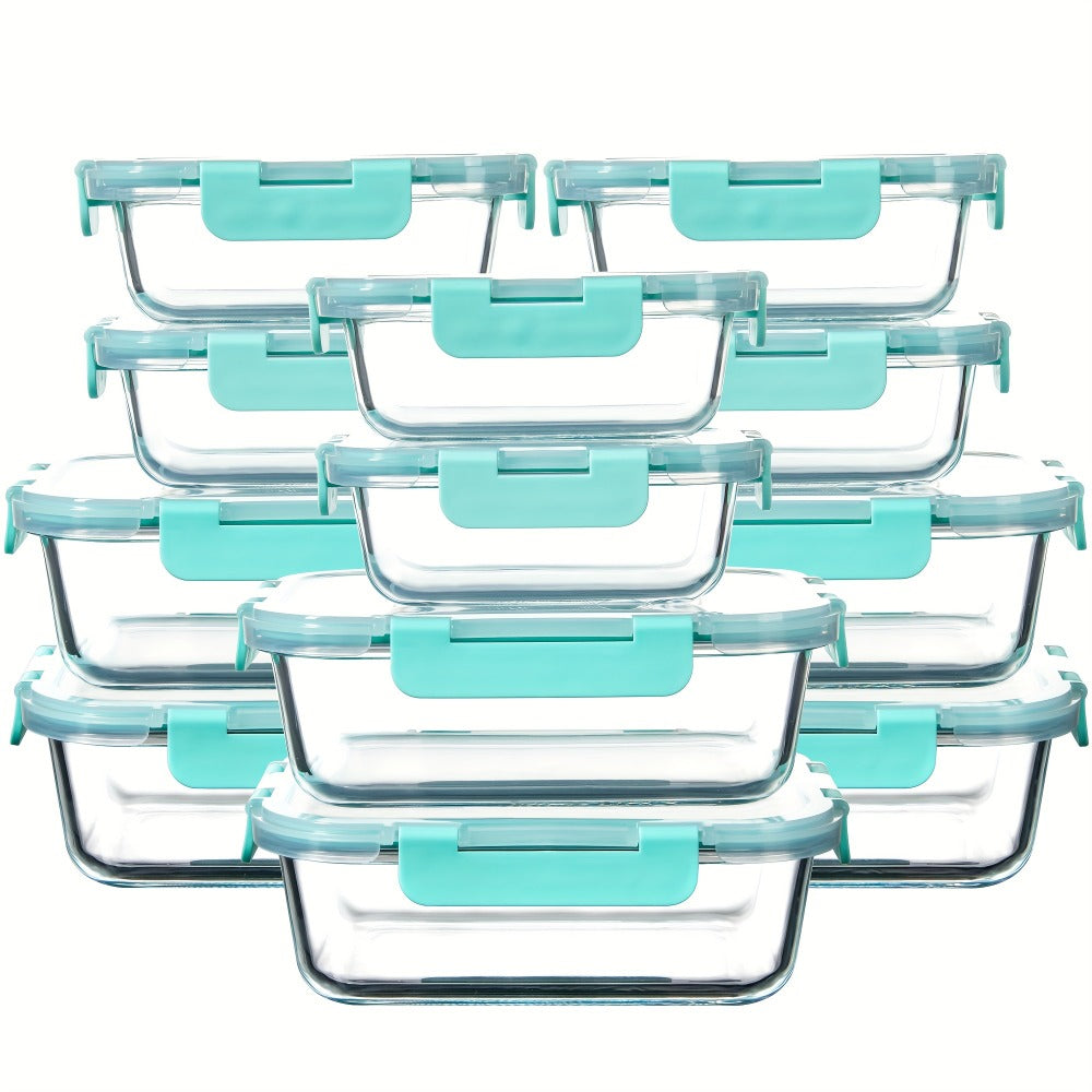 Glass Food Storage Containers for Meal Prep, Airtight Borosilicate Kitchen Boxes, Microwave and Freezer Safe