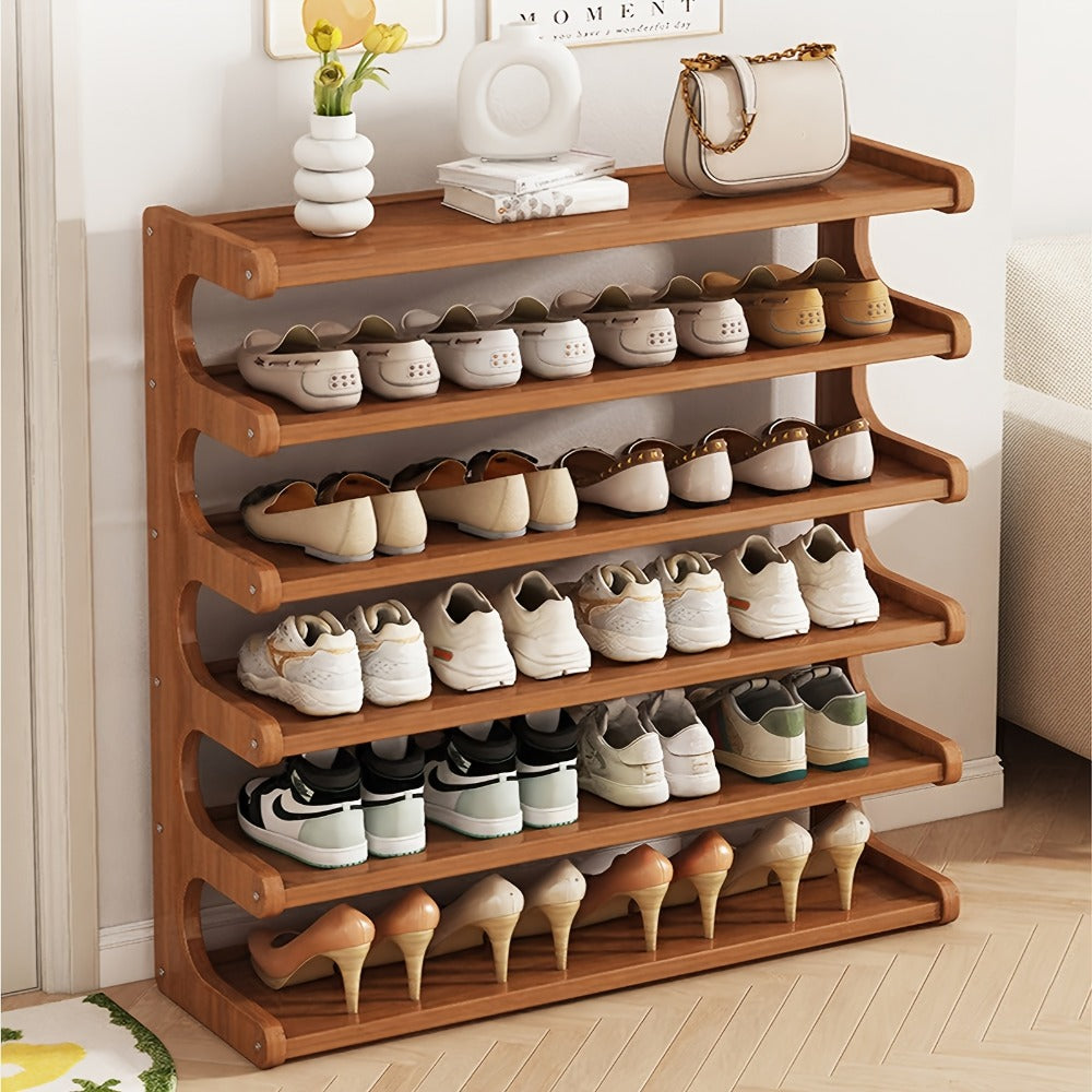 Shoe Rack in Reinforced Bamboo, Three to Six Tiers for Freestanding Garage and Entryway Organization
