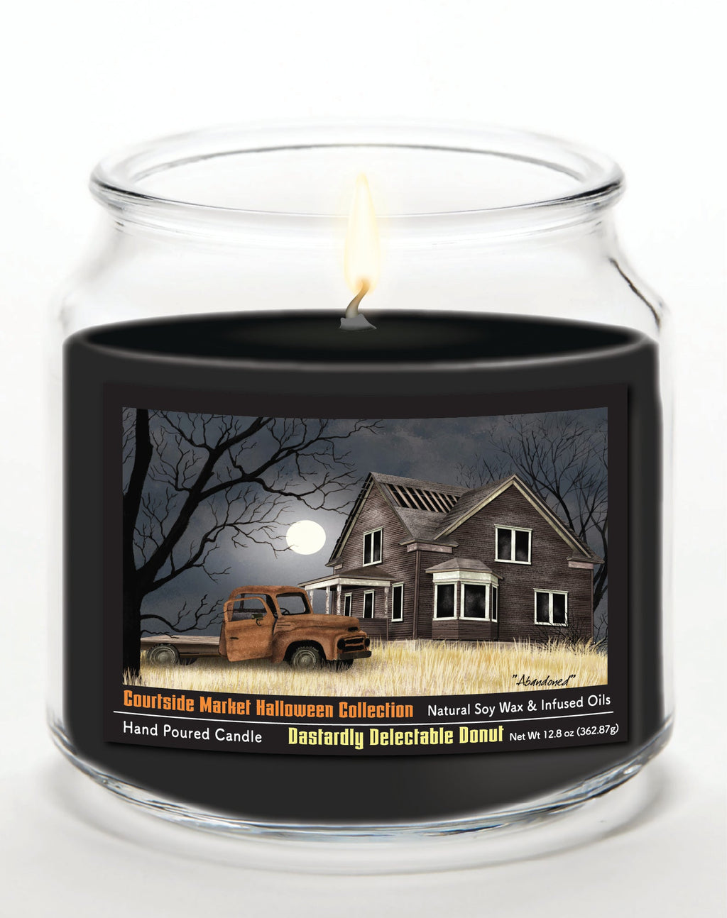 Halloween Collection Barn Moon Light 12.8 Oz Candle Glass Jar with Brushed Silver Metal Lid