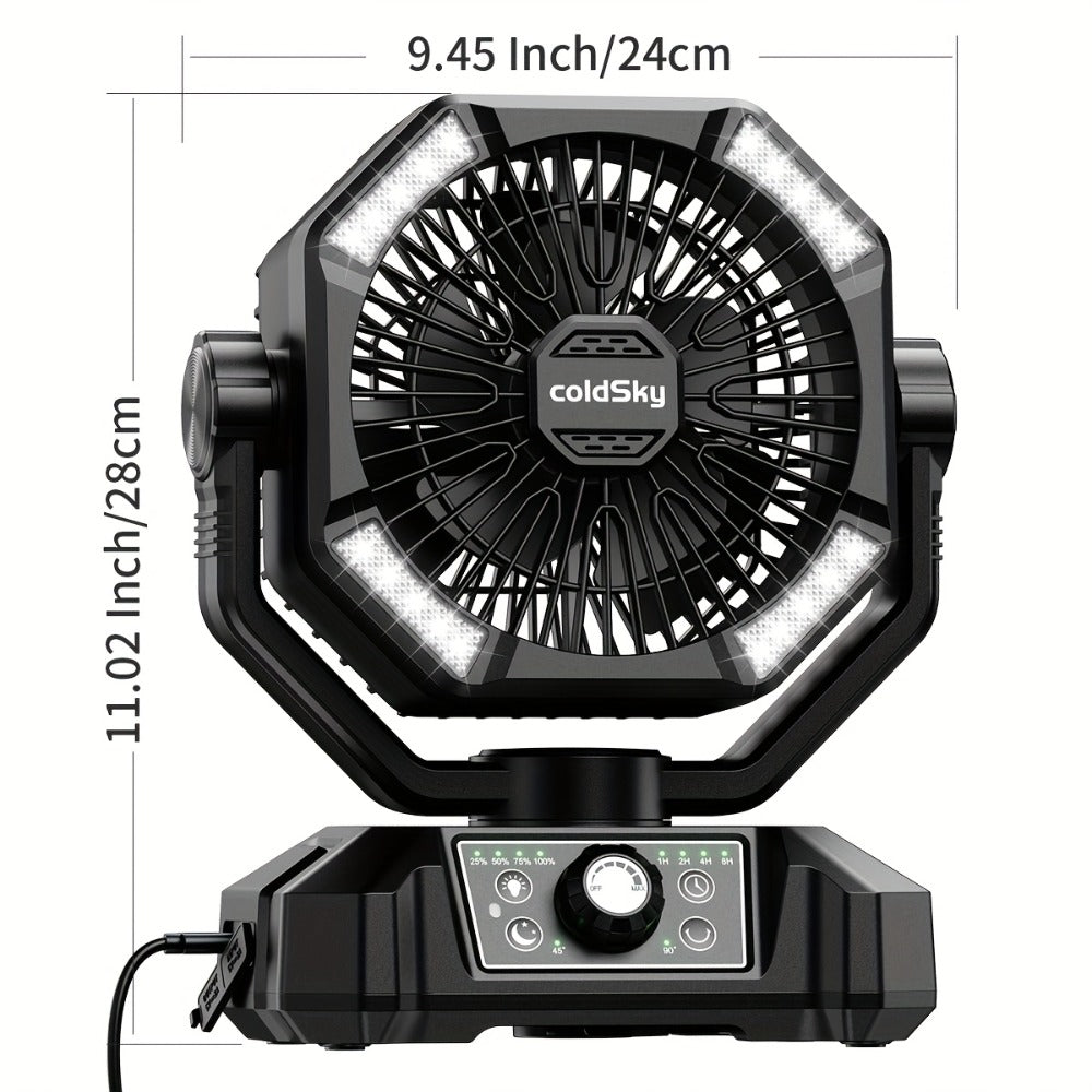 Camping Fan Battery Powered 20000mAh, Dual Motor 8-Speed Portable Tent Fan with Remote Control, 4 LED Lanterns and Hanging Hook