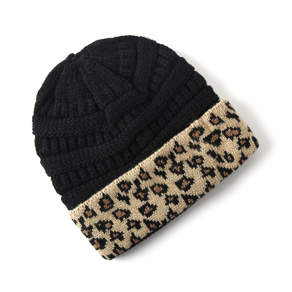 Tarver Beanie mit Leopardenmuster und Umschlag, Zopfstrick – warm, winddicht, 10 Farben