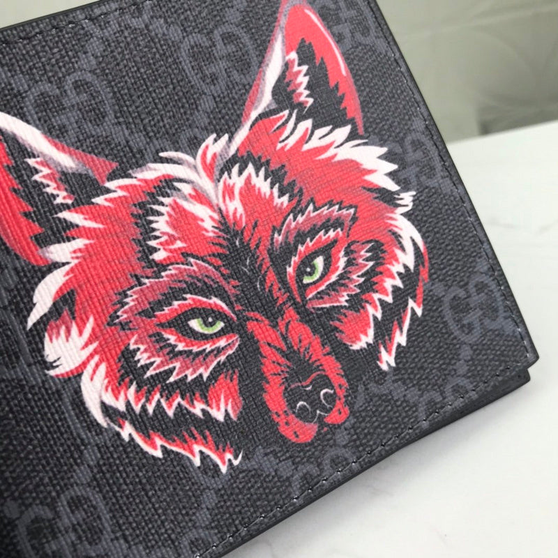 Gucci GG Supreme Wolf Print Bifold Wallet – Bestiary Red Black