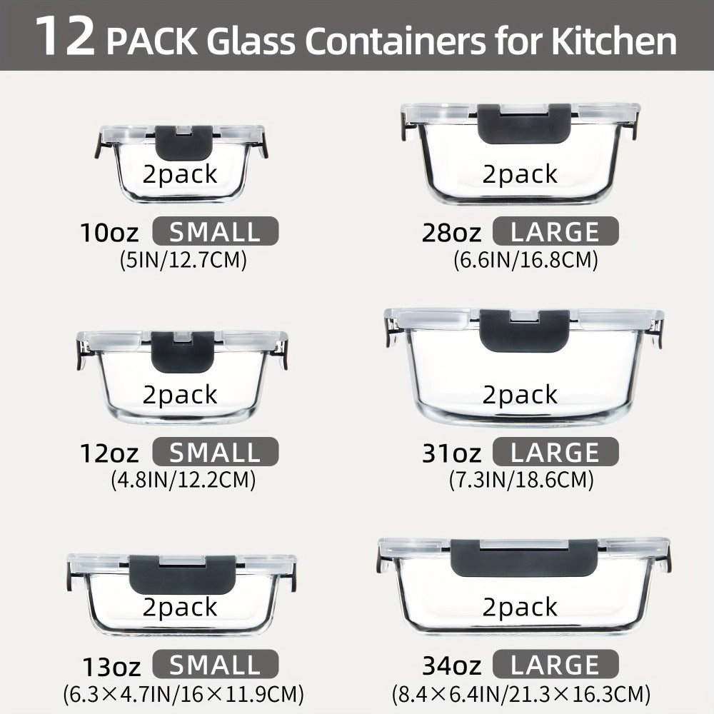 Glass Food Storage Containers for Meal Prep, Airtight Borosilicate Kitchen Boxes, Microwave and Freezer Safe
