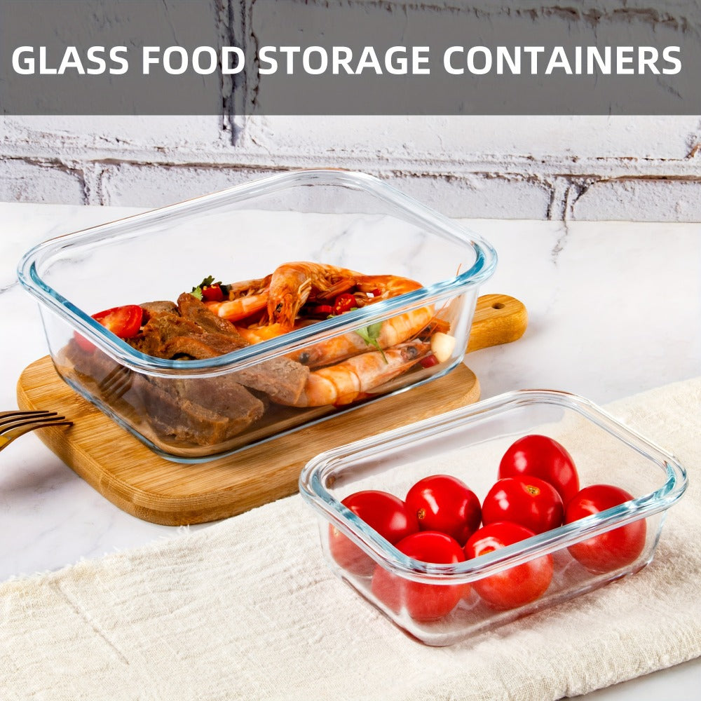 Glass Food Storage Containers for Meal Prep, Airtight Borosilicate Kitchen Boxes, Microwave and Freezer Safe