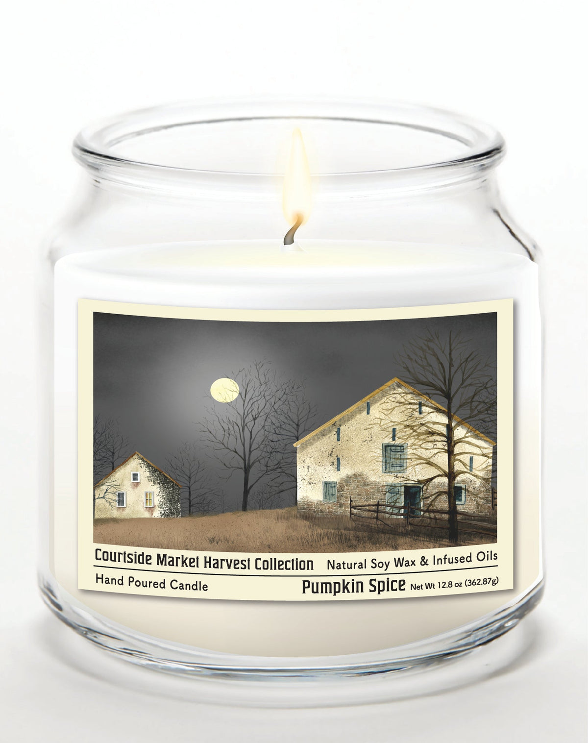 Harvest Collection Farmhouse Full Moon 12.8 Oz Candle Glass Jar with Brushed Silver Metal Lid