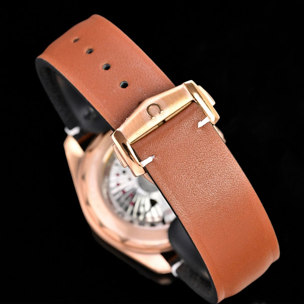 Omega Seamaster Aqua Terra – Rose Gold Black Sunburst Dial Rose Gold Indices Arrow Hands Date Tan Leather Strap