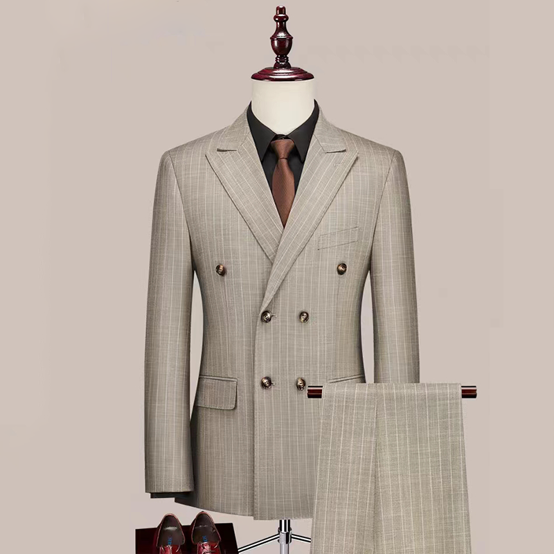 Formal Men's 2-Piece Solid Line Slim Pointed Lapel Men's Suit (Blazer + Pants)
