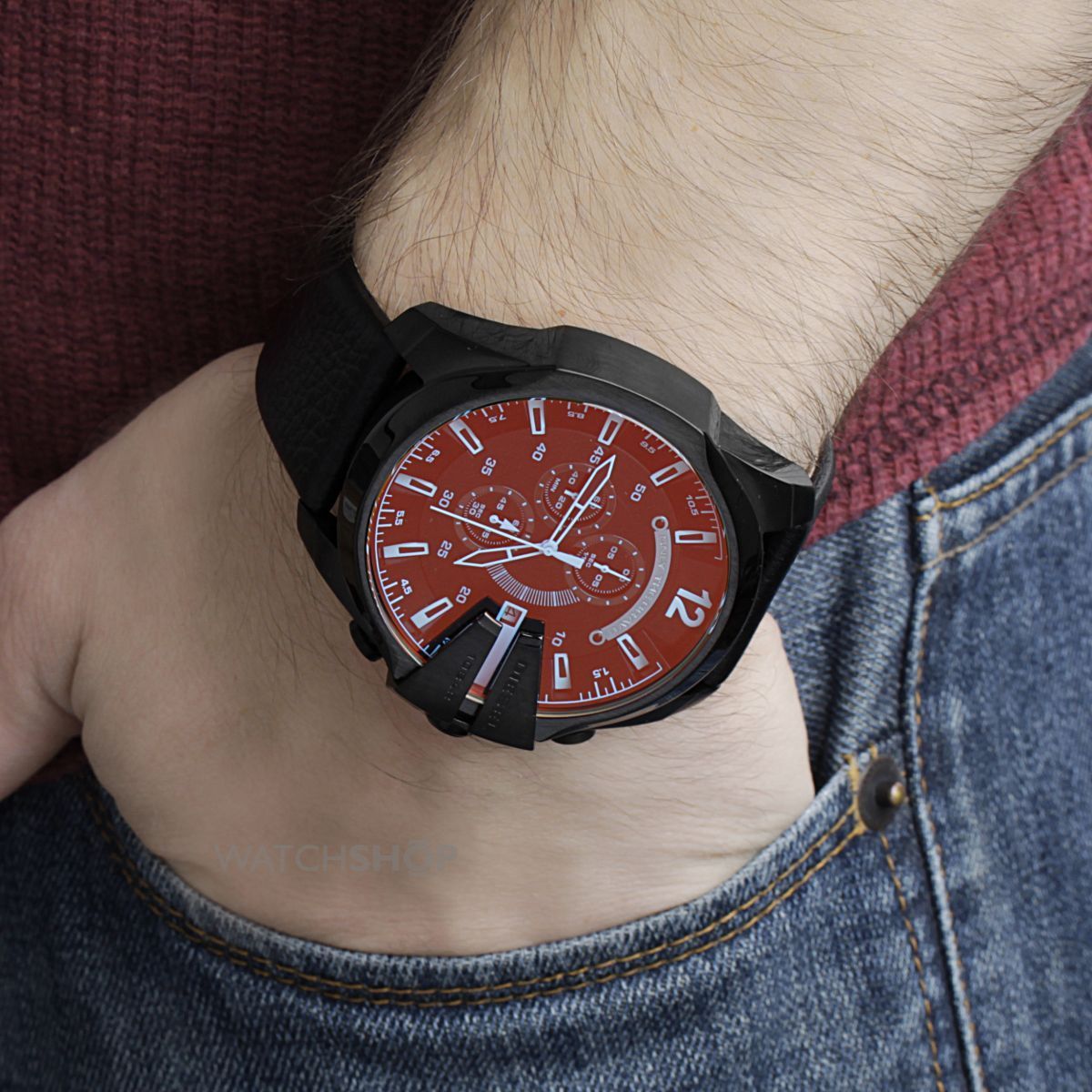 Diesel DZ4323 Mega Chief Chronograph Herrenuhr – Schwarzes Zifferblatt & schwarzes Lederarmband