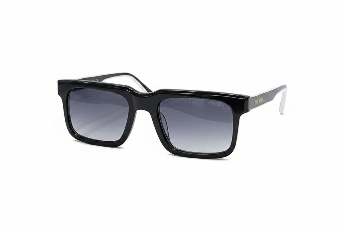 Prada Square Frame Sunglasses – Black Acetate Gradient Grey Lens Made in Italy