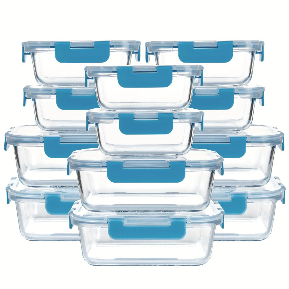 Glass Food Storage Containers for Meal Prep, Airtight Borosilicate Kitchen Boxes, Microwave and Freezer Safe