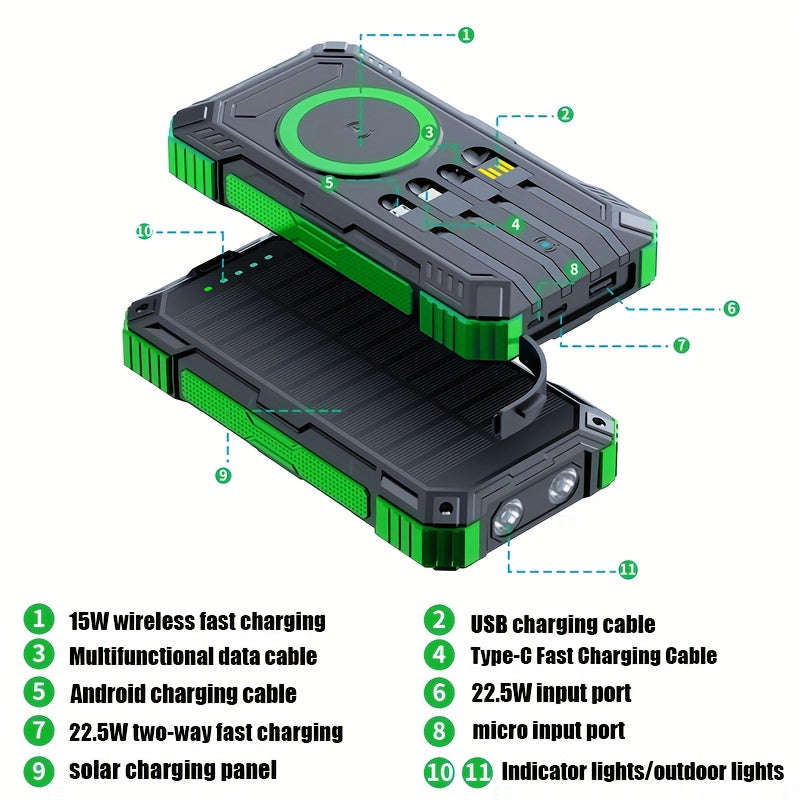 49880mAh Solar Charger Power Bank, Portable Dual-USB Battery Pack with Solar Panel and LED Flashlight