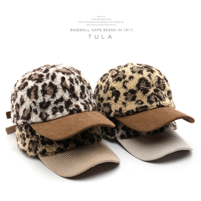 Collins Baseballkappe mit Leopardenmuster aus Plüsch – Unisex, ganzjährig tragbar