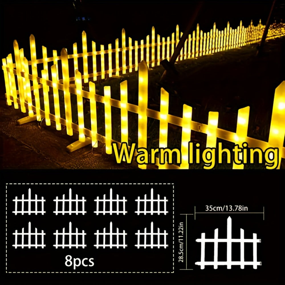 Solar Fence Lights Outdoor 8-Pack with Remote Control - LED White Picket Fence Border Lights Solar Powered