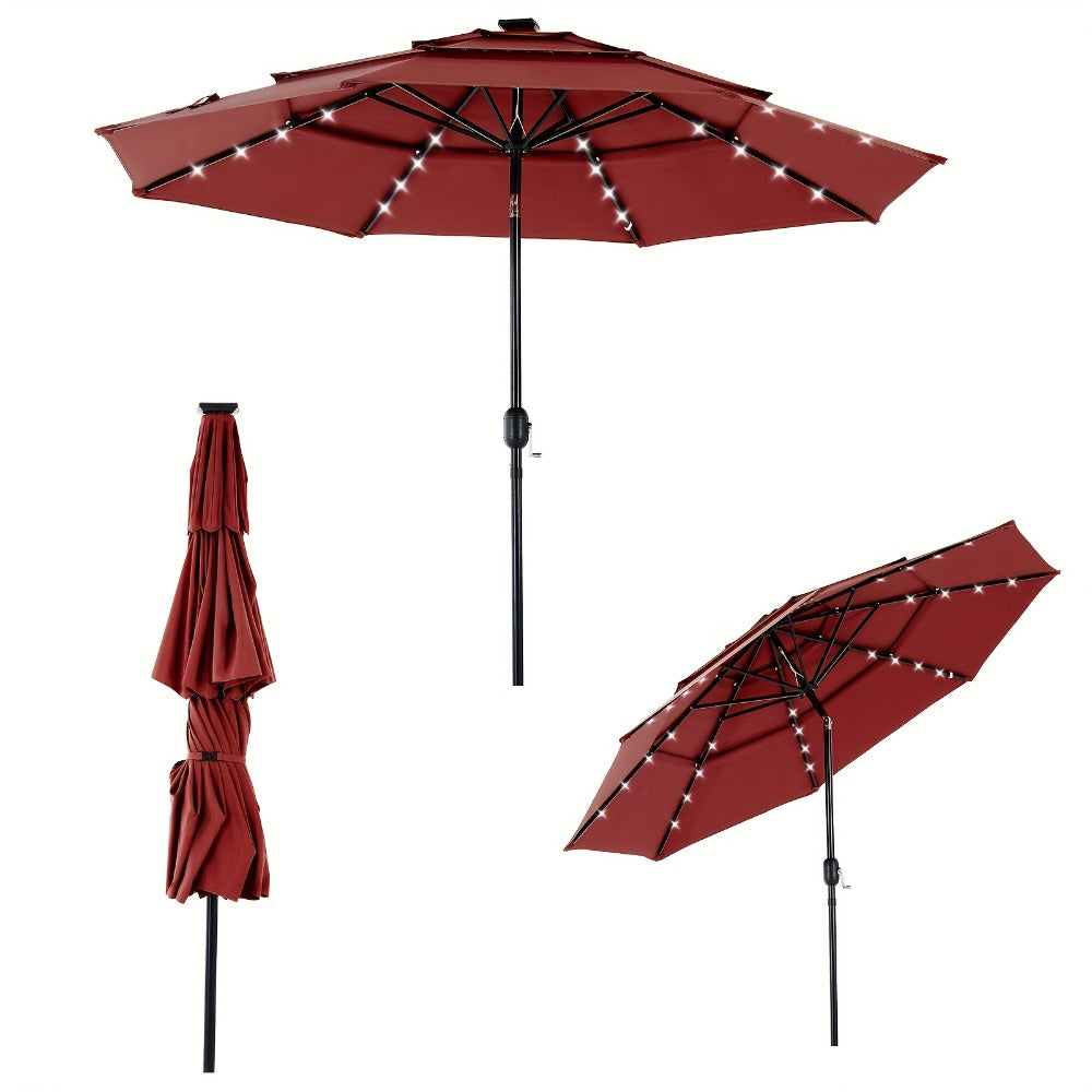 Patio Umbrella 7.5FT to 15FT Market Style with Tilt, Crank and Variant-Specific 10FT LED Lights