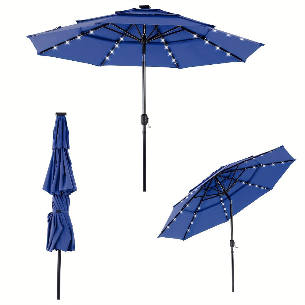 Patio Umbrella 7.5FT to 15FT Market Style with Tilt, Crank and Variant-Specific 10FT LED Lights