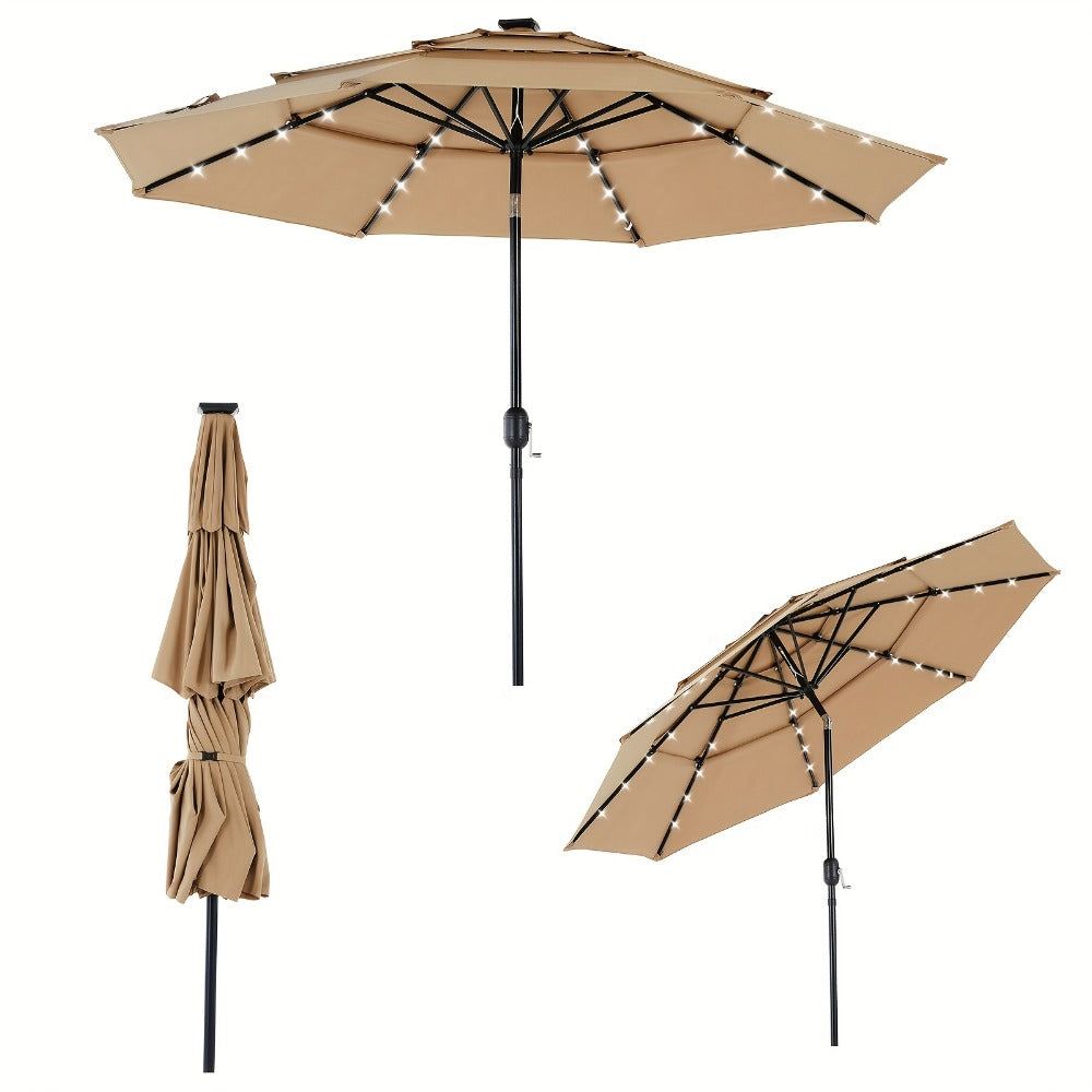 Patio Umbrella 7.5FT to 15FT Market Style with Tilt, Crank and Variant-Specific 10FT LED Lights