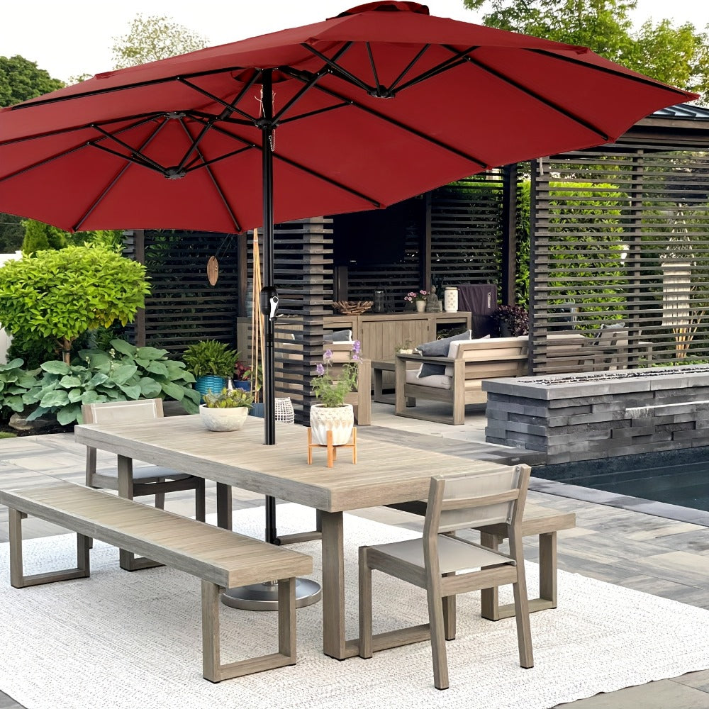 Patio Umbrella 7.5FT to 15FT Market Style with Tilt, Crank and Variant-Specific 10FT LED Lights