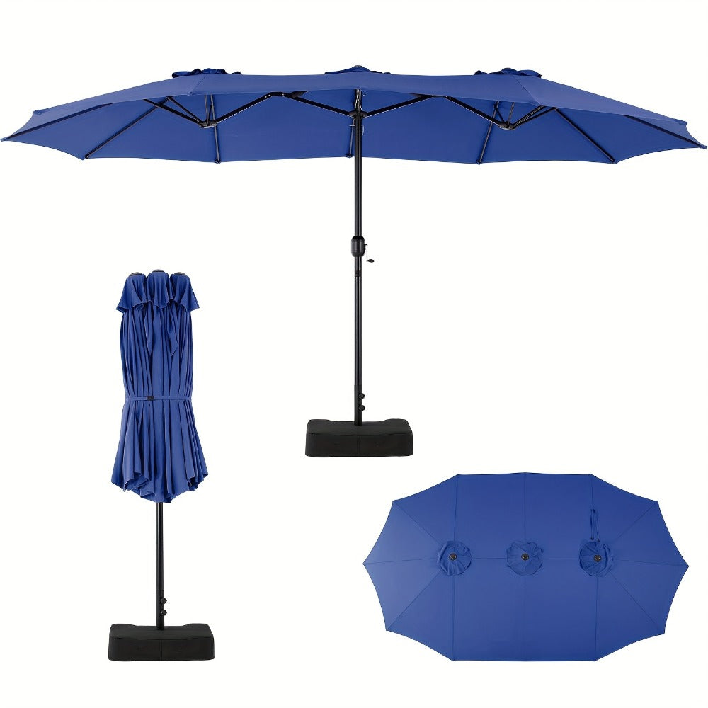 Patio Umbrella 7.5FT to 15FT Market Style with Tilt, Crank and Variant-Specific 10FT LED Lights