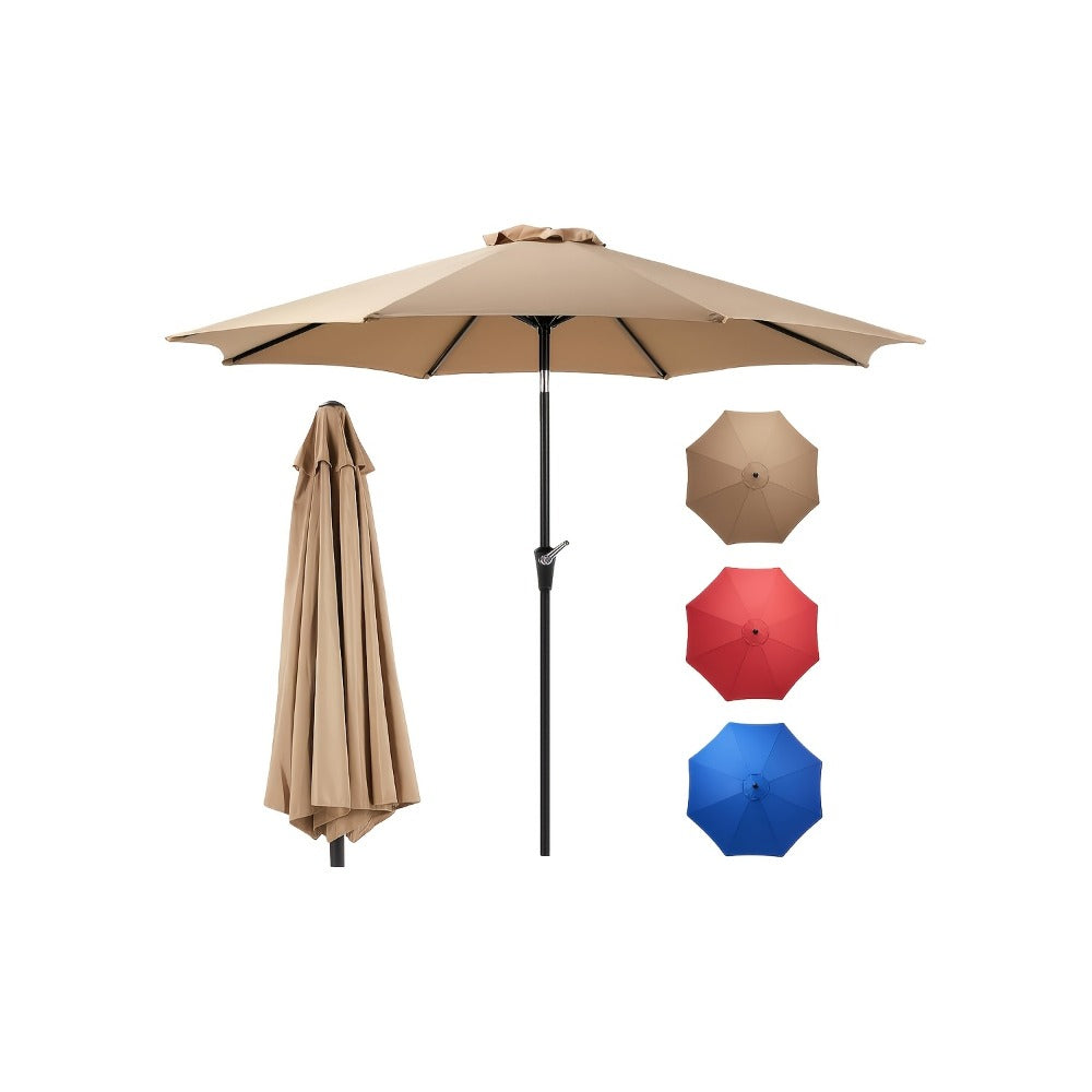 Patio Umbrella 7.5FT to 15FT Market Style with Tilt, Crank and Variant-Specific 10FT LED Lights